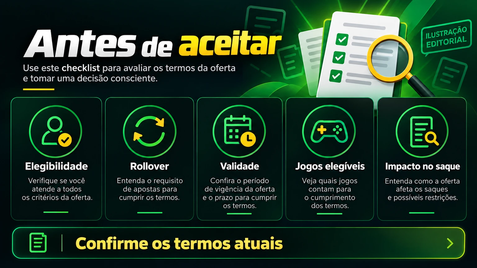 Checklist dos termos que precisam ser lidos em um bônus MC Games