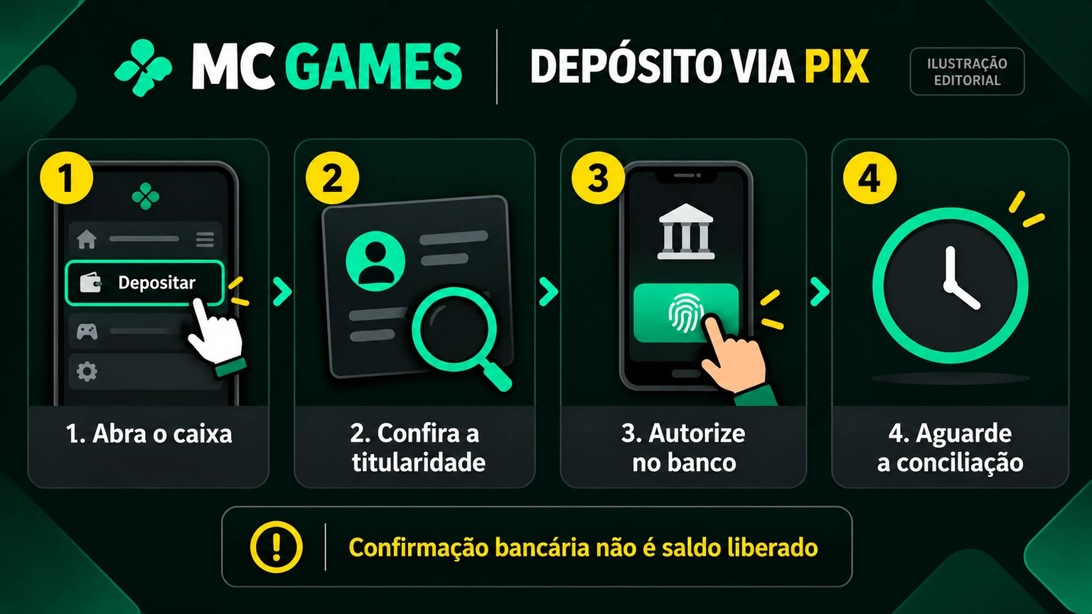 Etapas editoriais de depósito via Pix atribuídas à MC Games